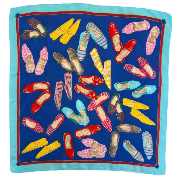 Echo Japan 100% Silk Scarf 🇯🇵 | Colourful Shoes Print 30” Square - Picture 4 of 10